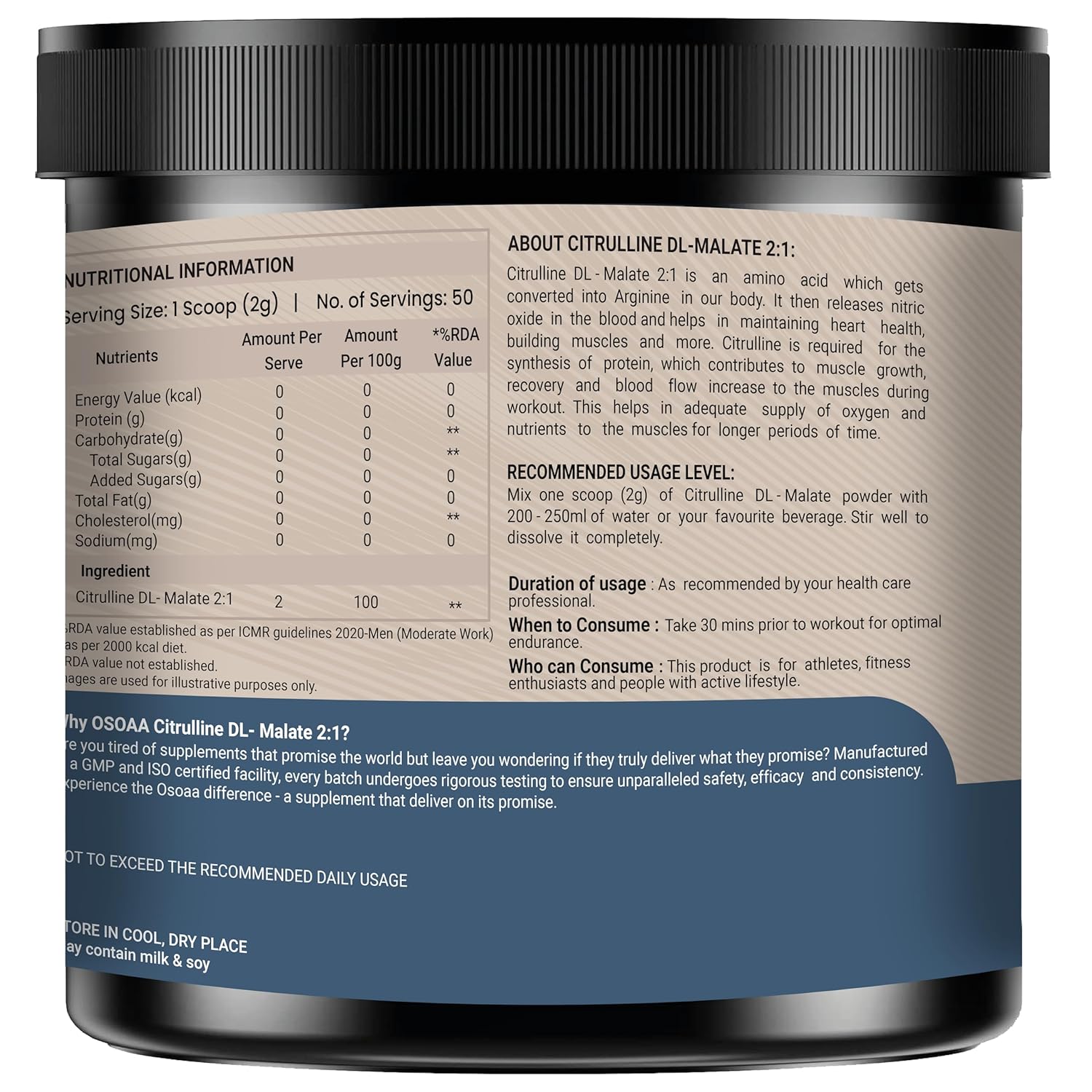 Supplement container with nutritional information label