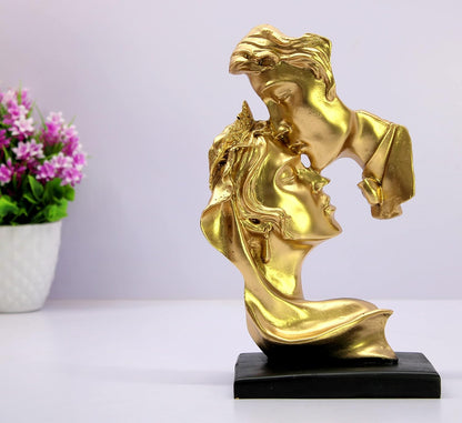 Love Couple Face Adventure Showpiece Statue Sculpture Figure for Home Decor Valentine Day Gift | Resin- 10" Inches (Golden)