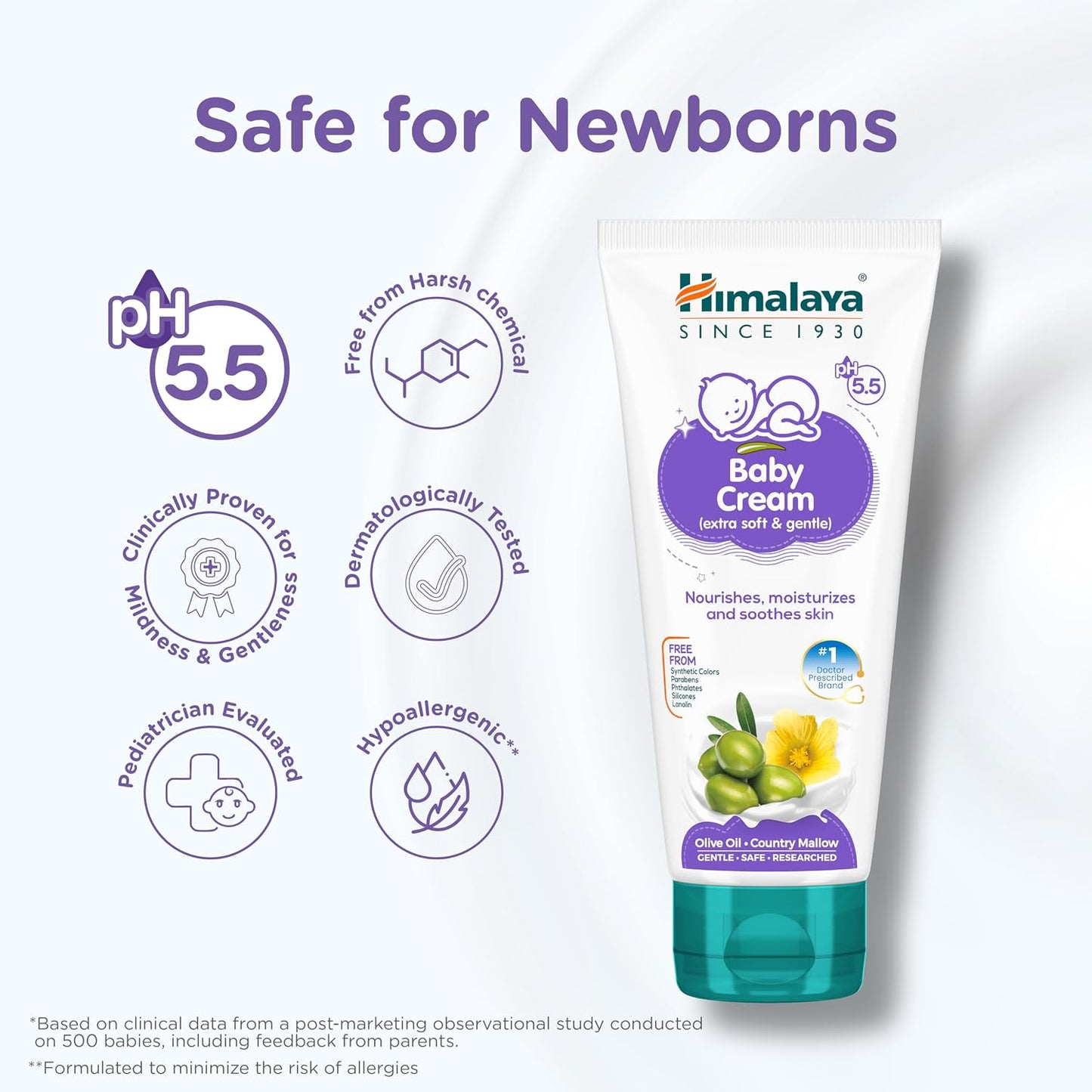 Himalaya Gentle Baby Cream 50ml | No.1 Doctor-Prescribed Brand | Nourishes & Extra Soft Skin | pH 5.5 Formulation | Safe for Newborns