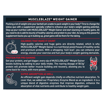 MuscleBlaze Weight Gainer with Added Digezyme (Chocolate, 500g / 1.1lbs, 5 Servings)