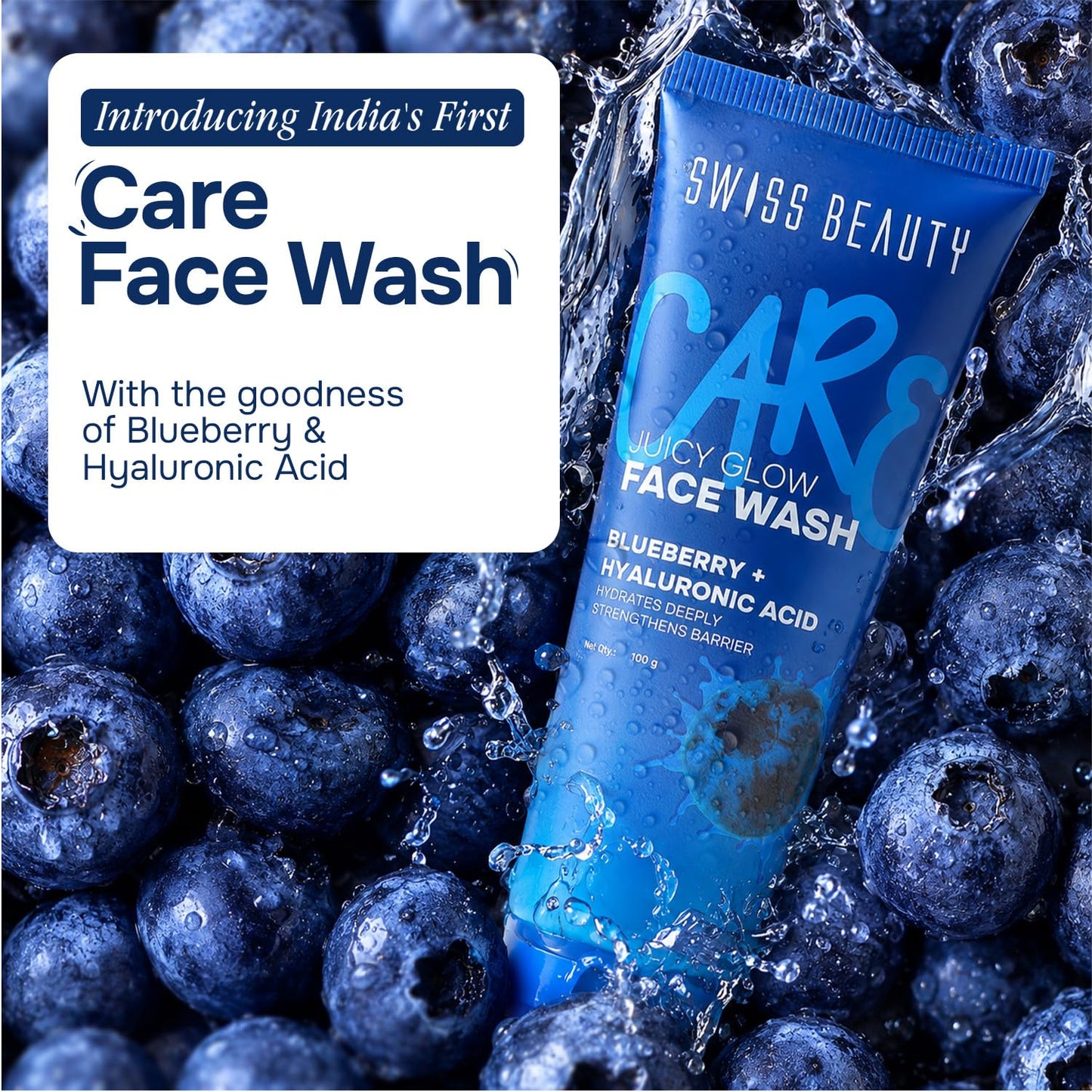 Swiss Beauty Care Juicy Glow Face Wash | Blueberry + Hyaluronic Acid| Removes Dirt & Grime | Improves Skin Texture | Deeply Nourishes | Gently Exfoliates - 100g