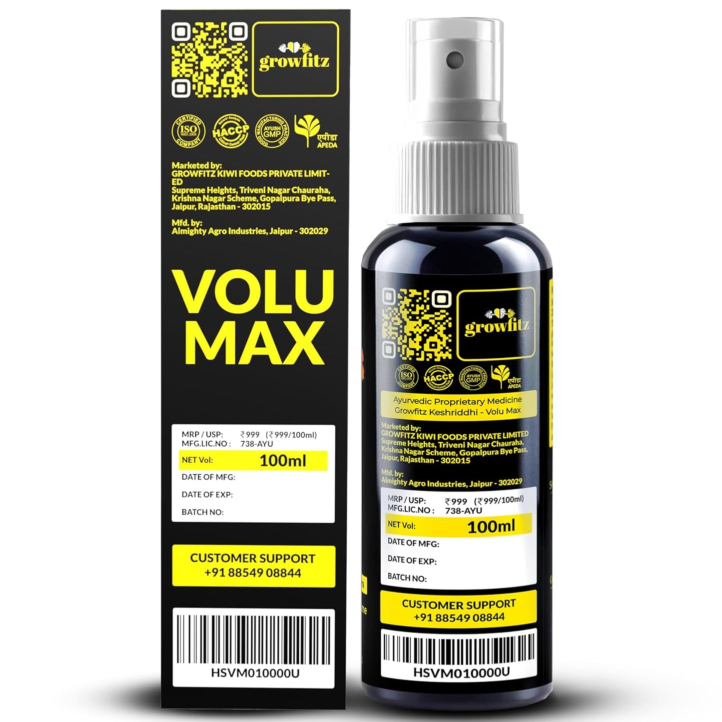 Growfitz Ayurvedic Hair Serum Spray 100 ml | Hair Protection Spray for Women & Men | 4% Anagain, 2% Baicapil, Biotin & Rice water | Shine, Smoothness & Hair Fall Protection (Pack of 1)