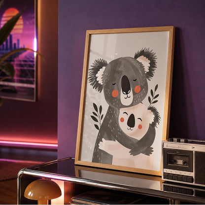 Koala Wall Art for Home Decor, Framed Animal Painting for Bedroom, Living Room & Kids Room, Cute Koala Pair Illustration, Black Frame, Aesthetic Wall Décor (DGN14-Natural10x13 inch)