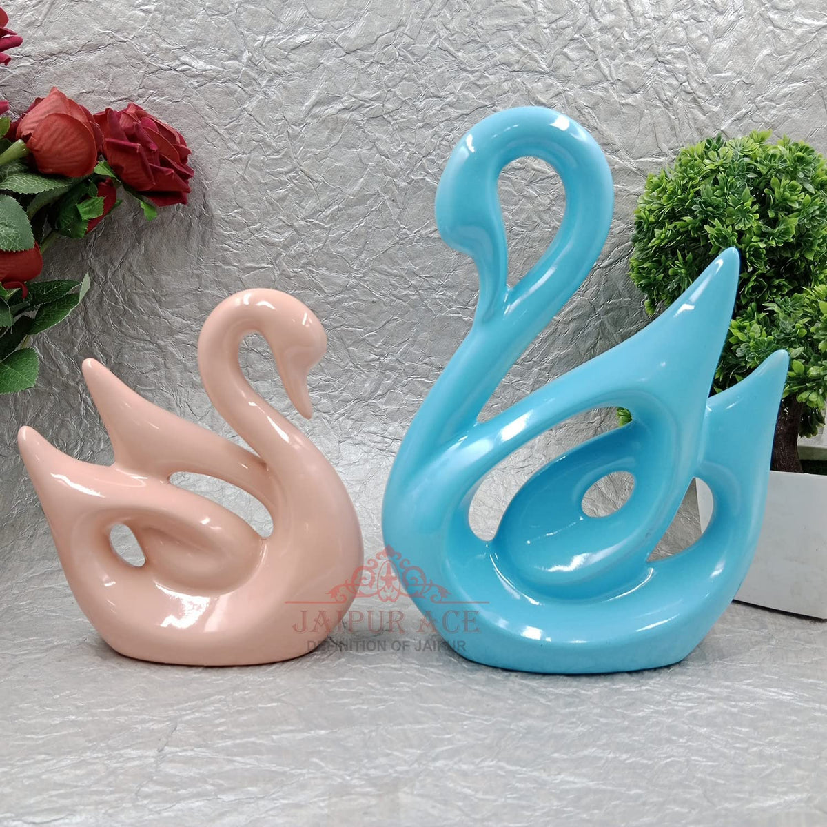 Resin Paradise Swan Couple Statue Sculptures Showpieces Creative Abstract Design Art Figurine For Home Living Room Decorative Display (Swan Couple, Fantasy, 5 Cm, 3.8 Cm, Blue)
