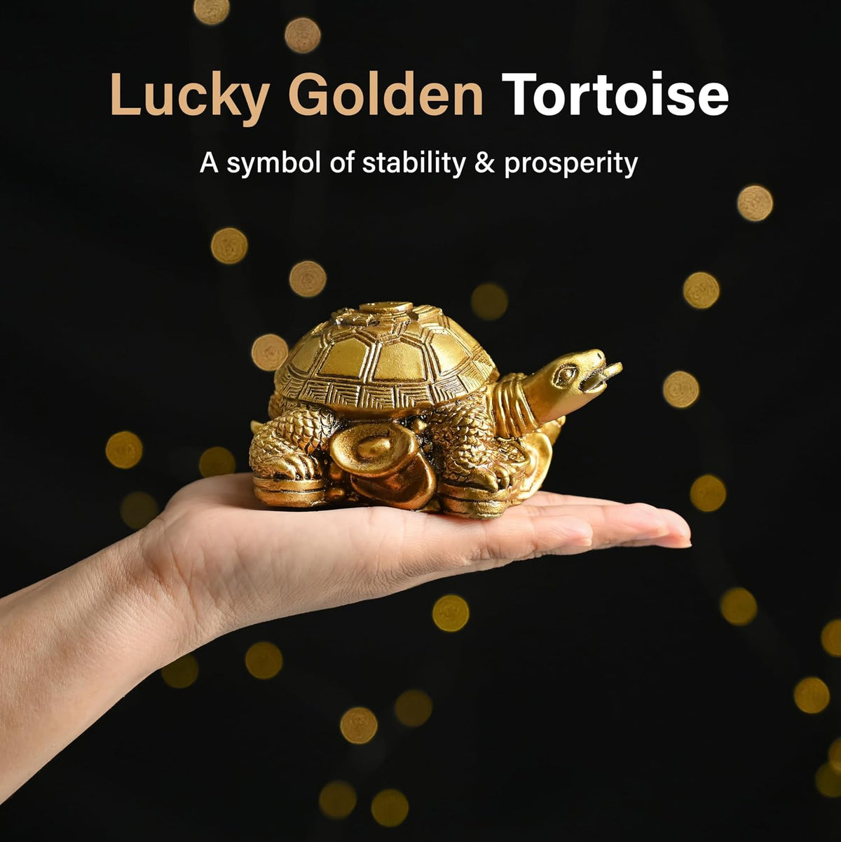 Vastu Item | Feng Shui Golden Turtle with Coins | Good Luck Symbol for Wealth, Health & Stability | Ideal for Home, Office, Pooja Room & Mothers Day Gifting