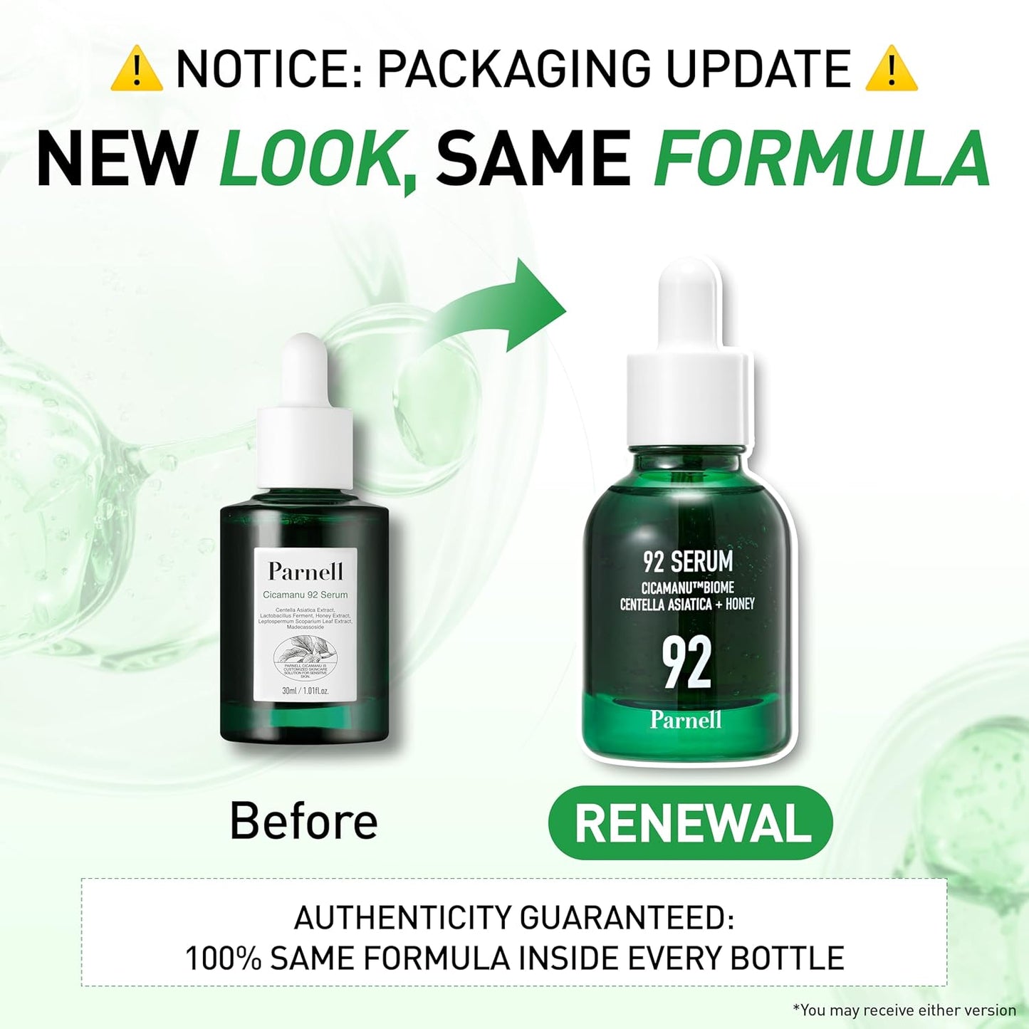 Parnell Cicamanu 92 Serum (30ml) Soothing Night Serum, Lightweight Overnight Skin Recovery Serum With Cicamanu Biome, Manuka Honey & Melatonin, Deeply Hydrate, Soothes Skin, Strengthen Barrier, Korean Skin Care