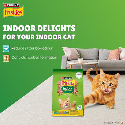 Purina Friskies Indoor Delights, Dry Food for Adult Cats, 1kg Pack | With Salmon, Tuna, Chicken & Vegetables Flavours, Hairball Control, Complete Nutrition, Omega 3 & 6