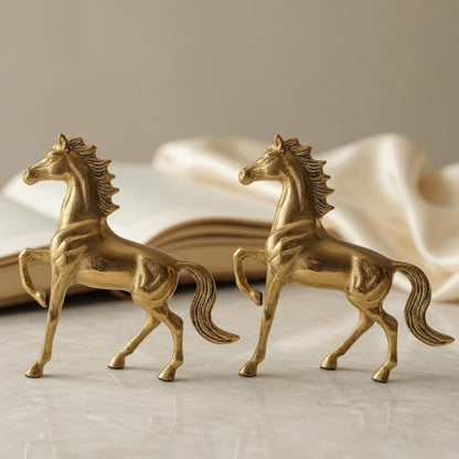 BEHOMA Metal Horse Figurine Showpiece Pack of, Gold - Set of 2