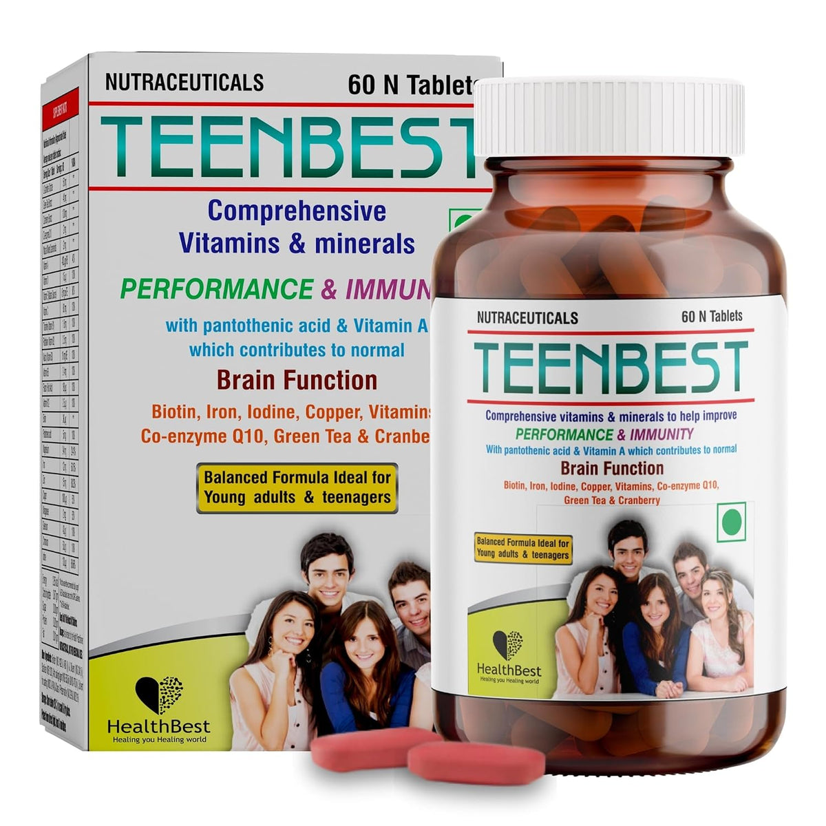 Healthbest Teen Multivitamin Tablets - Daily Vitamins for Teenagers - Boost Energy & Immunity - Natural Ingredients - 60 Tablets