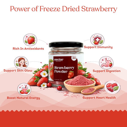 Freeze Dried Strawberry Powder- 60 grams Jar-Pack of 1 Nos | 100% Natural | No Added Sugar, Preservative-Free & Vegan | Processed in India