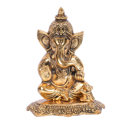 Metal Lord Ganesh Idol, 6.5 x 5 x 2.5 Inches, Golden (Model Number: GBS211)