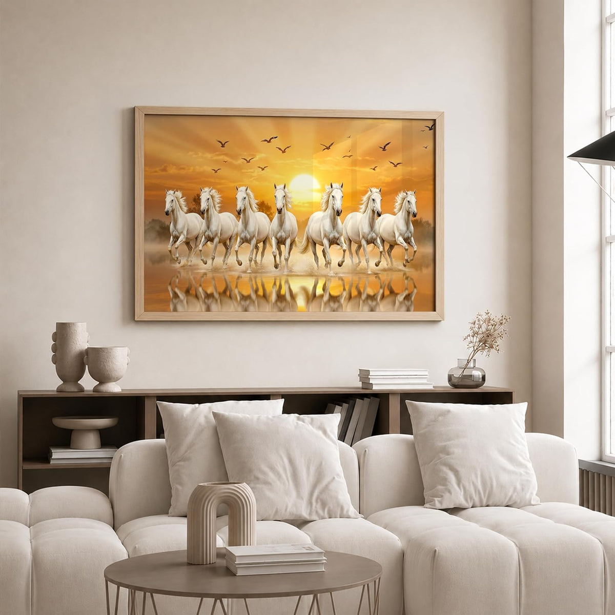 7 Horse Vastu Wall Painting (Landscape Collection) (Natural, Design 11, 13x19 Inch)
