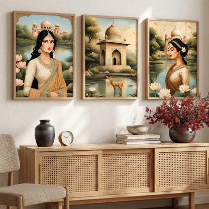 Indian Traditional Madhubani Wall Art Poster With Frame Art Home Decor Wall Painting For Living Room Office Bedroom | engineered wood Set of 3 (13X17 inch)