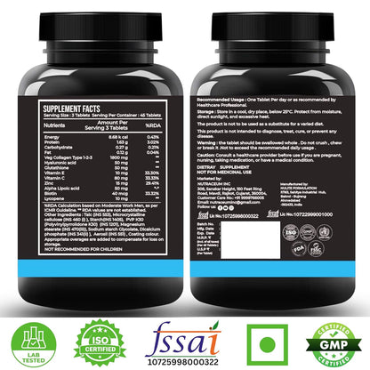 Nutrasium Multi Collagen With Glutathione & Hyaluronic Acid For Skin Radiance, Skin Firmness & Glow Added Zinc & Vitamin C & E | 45 Tablets
