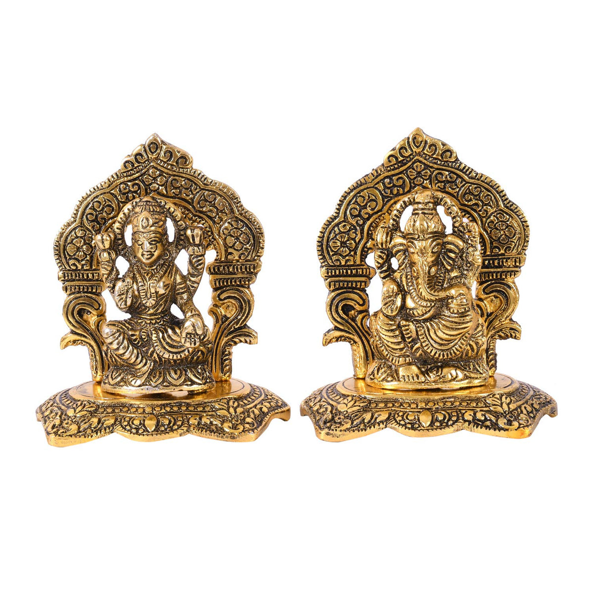 Laxmi Ganesh Set Idol Showpiece Metal Gold Plated Lakshmi Ganesha Idols for Diwali Gifts Puja (Set 1)