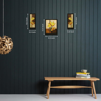 3 PC Set of Floral Paintings (1061) Without Glass 5.2 X 12.5, 9.5 X 12.5, 5.2 X 12.5 inch