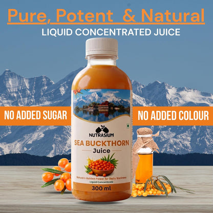 Nutrasium Sea Buckthorn Juice - 300 ml | Pulp Concentrate Made for Your Total Wellness Support |Natural Source of Vitamin C, Omega 3 6 7 9, Antioxidants For Immunity, Skin Glow & Gut Health