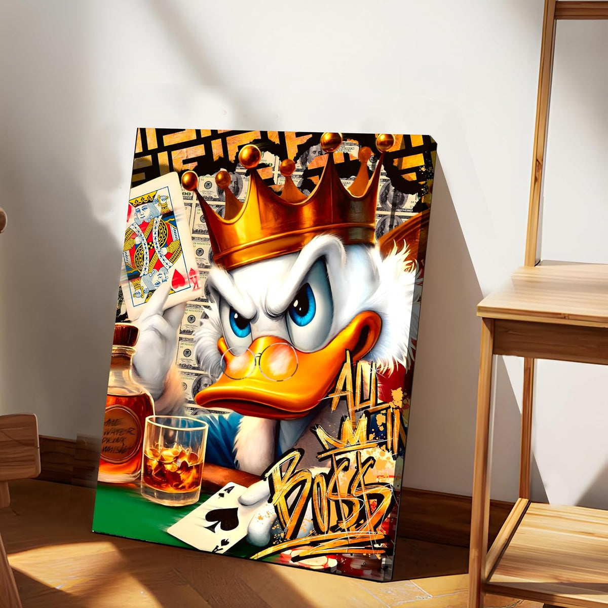 King of Cards Duck Scrooge Pop Art Canvas Wall Art Painting For Living Room, Graffiti Cartoon Painting For Kids Room,