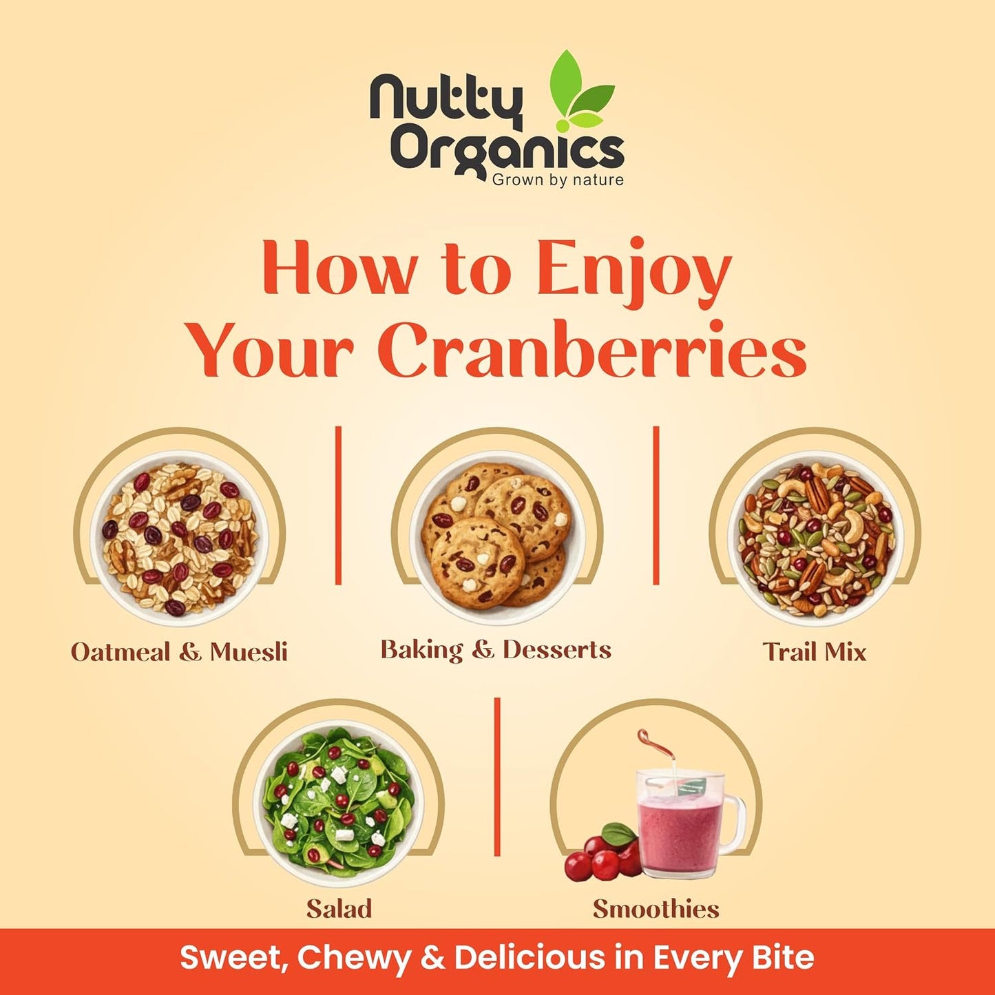 Nutty Organics Dried Cranberry, No Refined Sugar, 100% Natural, Rich in Antioxidants, High in Vitamin C, 200g