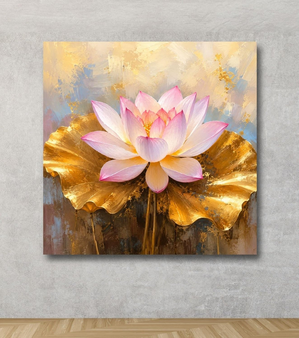 Lotus Flower Painting for Wall Vastu (15+ DESIGNS) Framed Lotus Canvas Painting for Living Room, Bedroom | Nature Floral Wall Art with Multiple Design Variations (Pink Golden Lotus, 18x18 Inch, Framed)