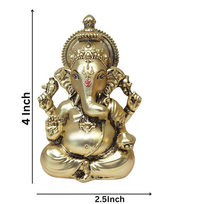 Gold Plated Antique Matte Vinayagar Ganesha Idol Perfect for Car Dashboard, Office Desk, Home Decor, and Gifting | (ANTIQUEGOLDMATTEVINAYAGAR 4")
