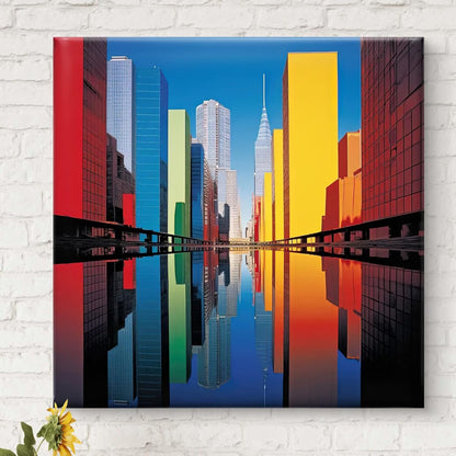 New York City Skyline Canvas Wall Art, Colourful Reflection, Modern Urban Architecture Print 16 Inch x 16 Inch CVS-38118