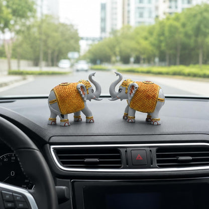 Grey Gold Mini Elephant Showpiece Pair, Car Dashboard, 3 Inch