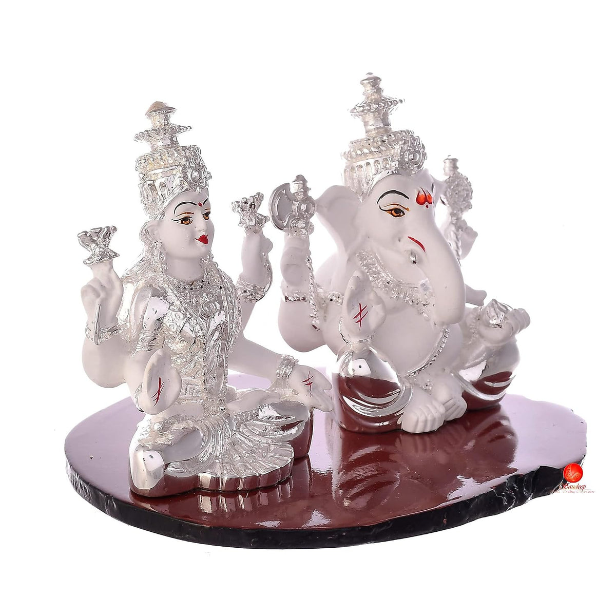 Resin Silver Plated Goddess Lakshmi and Lord Ganesh Idol/Statue/Murti Decorative Showpiece, Ganesha Laxmi Figurine for Puja(Pattern 01)
