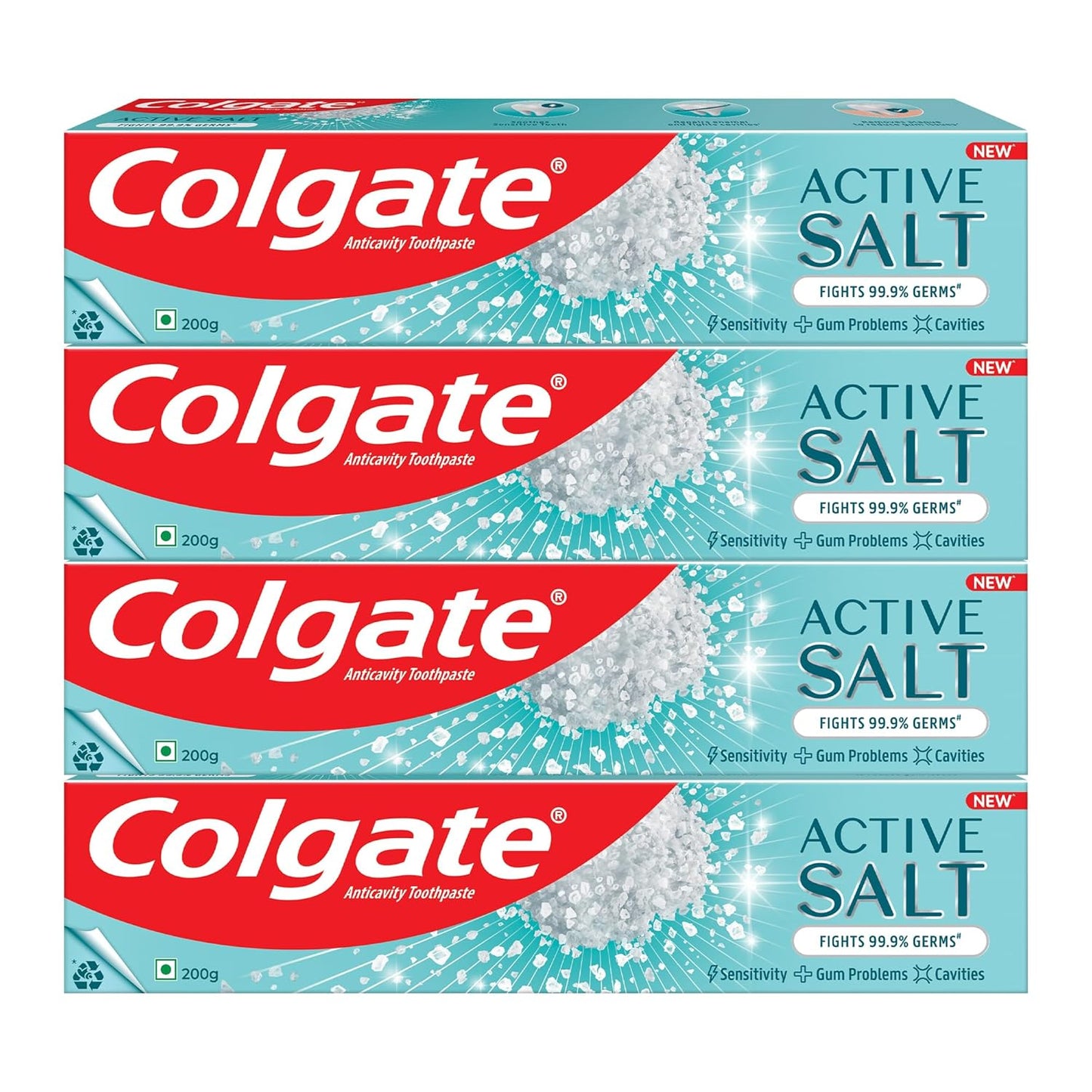 Colgate Active Salt Buy 3 Get 1 Free, 800g (200g x 4, Pack of 4) Toothpaste, Daily Germ Protection, Toothpaste with Salt & Mint, Healthy Gums & Teeth, Fights Germs & Eliminates Bad Breath