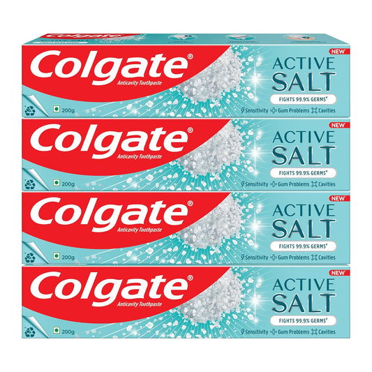 Colgate Active Salt Buy 3 Get 1 Free, 800g (200g x 4, Pack of 4) Toothpaste, Daily Germ Protection, Toothpaste with Salt & Mint, Healthy Gums & Teeth, Fights Germs & Eliminates Bad Breath