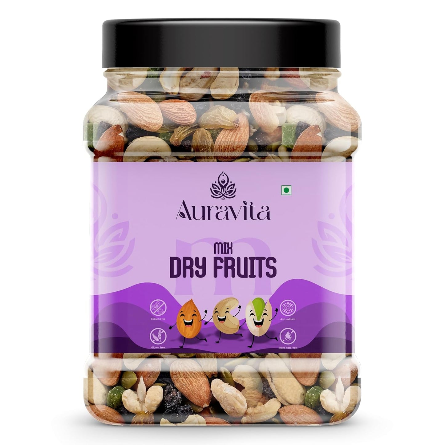 Auravita Mix Dry Fruit | Healthy Mixed Nuts and Seed with Almonds, Cashews, Dates, Pumpkin Seeds, Candied Amla | Reusable Jar Pack Of 1