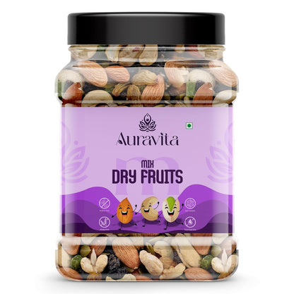 Auravita Mix Dry Fruit | Healthy Mixed Nuts and Seed with Almonds, Cashews, Dates, Pumpkin Seeds, Candied Amla | Reusable Jar Pack Of 1
