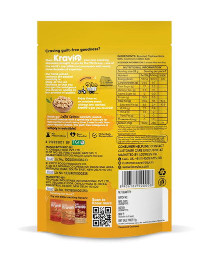 Kravio Premium Roasted Salted Cashew Nuts | Jumbo Whole Kaju - 200g