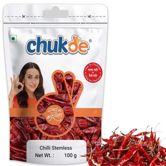 Chukde Lal Mirch Sabut Guntur, Chilli Stemless Whole Spices, 100g