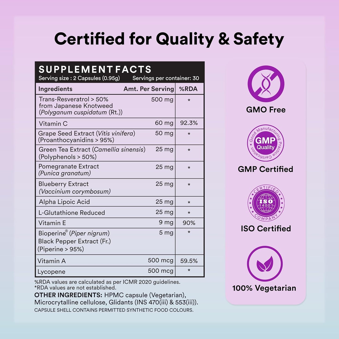 INLIFE Resveratrol Supplements - 750 mg Antioxidant Formula with Japanese Knotweed (Trans-Resveratrol), Grape Seed, Lycopene, Vitamin E & C - 60 Veg Capsules - Supports Skin, Heart Health