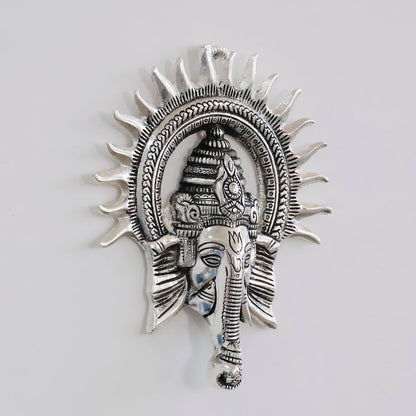 Metal Ganesha ji Statue,Ganpati Wall Hanging Sculpture Lord Ganesh Idol Lucky Feng Shui Wall Decor Your Home, Office,Religious Gift Article (Silver)