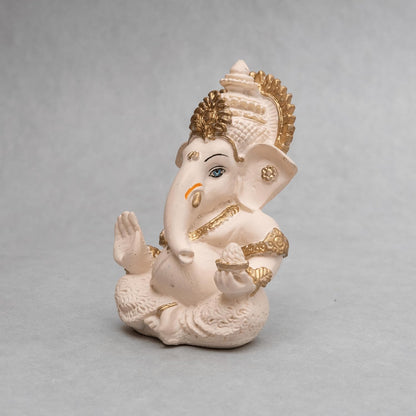 Lord Ganesha Idol for Car Dashboard, Home Decor & Pooja | Resin Gold Plated Ganpati Murti | 3.5 Inch Ganesh Statue for Gift, Diwali, Housewarming, Baby Shower, Mandir Decor, Peach Ivory,P-1