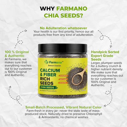 Farmano Raw Chia Seeds | High Fiber Superfood | Premium Quality | 200g