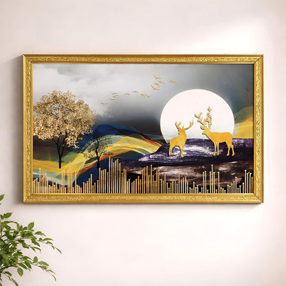 3D Golen Foil Modern Art Positive Vibes Landscape | Framed Painting | Ready to Hang - (Multicolor, 14 Inch x 20 Inch)