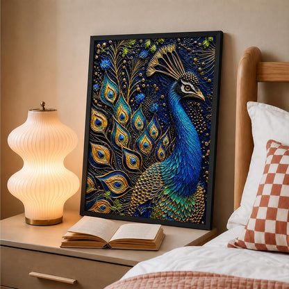 Royal Peacock Framed Wall Art, Black, 10x13 Inches