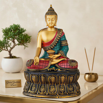 Buddha Statue Showpiece Idol Home Decor Items for Living Room and Gifts (Golden RED Blue)