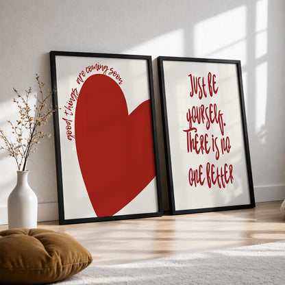 Motivational Quotes Wall Art Set of 2 Framed Paintings | Inspirational Poster Just Be Yourself Good Things Coming | Bedroom Living Room Home Décor (Art 15, 10x13 Inches, Black)