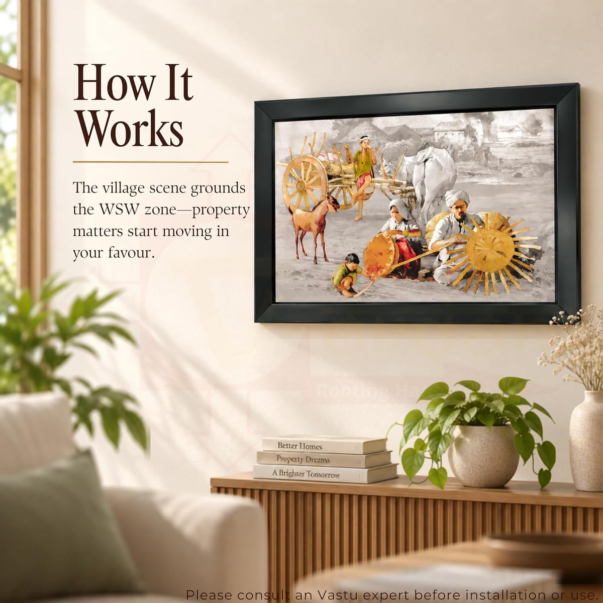 Village Scenery Painting With Frame | Natural Paintings for Living Room | Size 33 x 23 cm | Wall Scenery for Bedroom, Office, Home Decor |