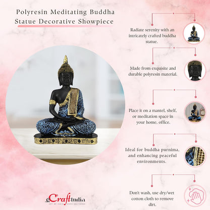 Buddha Showpiece (22cm x 16 cm x 6 cm, Blue) - Polyresin
