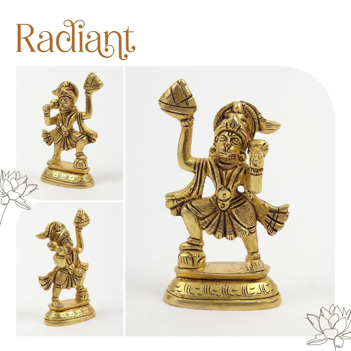 Brass Hanuman Ji Idol | Handcrafted Hanuman Murti for Pooja Room | Home Temple & Festival Gift (Design11: L5 x W3 x H10 cm)