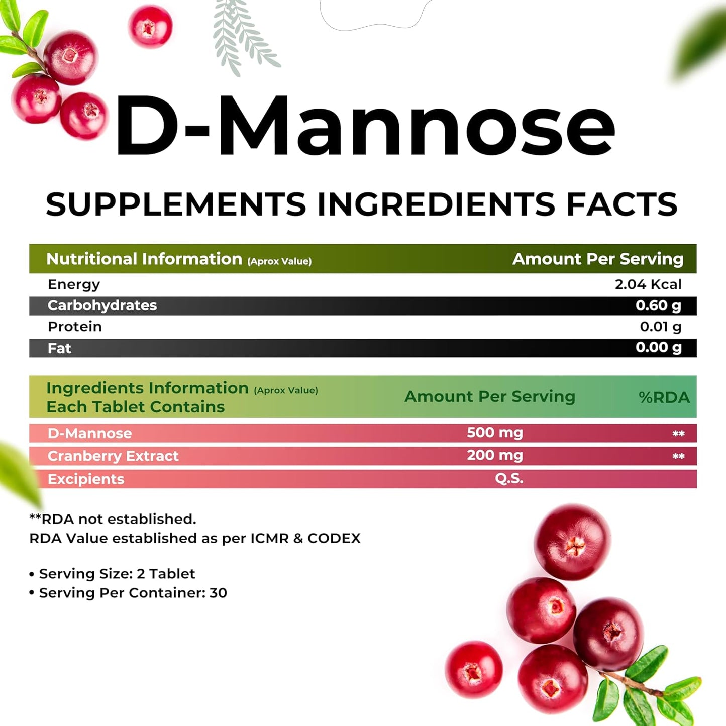 Zephivo HEALTH VEDA ORGANICS PRIVATE LIMITED D-Mannose 500 mg + Cranberry Extract 200 mg | 60 Veg Tablets I Supports Kidney Health & Urinary Tract Infection
