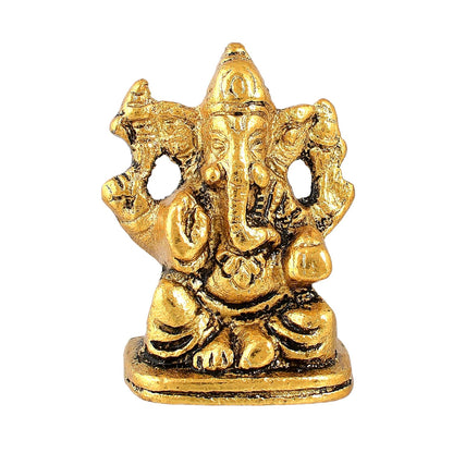 Metal Ganesh Idol for Diwali Decoration Item - Ganesha for Car Dashboard Small Ganpati Statue Figurine Murti for Home Office, Tabledesk Diwali Gift Items (Golden 4.5 CM Height) (Set of 1)