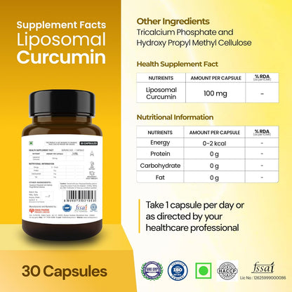 Cellular Prime Liposomal Curcumin Supplement — High Absorption Phospholipid Formula for Heart Health, Blood Circulation, Joint Support & Antioxidant — Non-GMO, WHO-GMP Certified
