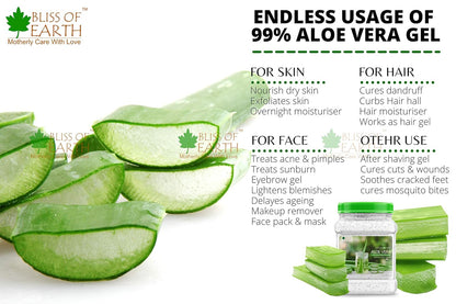Bliss of Earth Aloe Vera Gel Pure Crystal Clear | Best For Face, Body & Hair | Effective Cooling, Soothing & Hydrating | Colour and Fragrance free Alcohol and Paraben Free | 1 KG