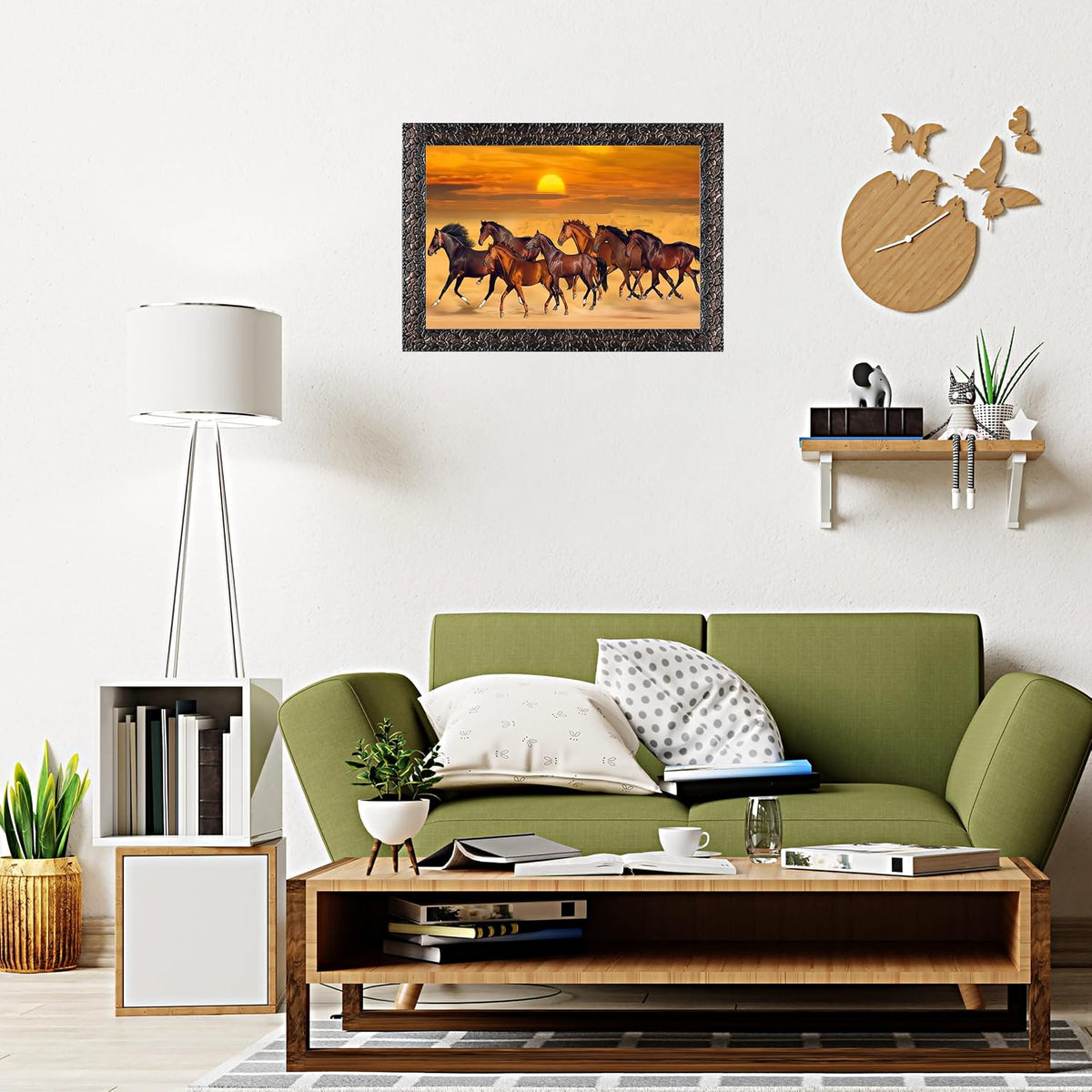 Running Seven Horses Painting With Frame